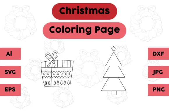 Christmas Coloring Page Gift Tree Set 07