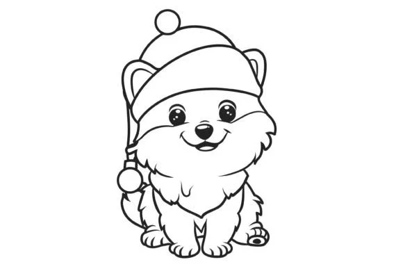 Kawaii Christmas Dog Coloring Page