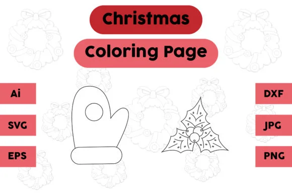 Christmas Coloring Page Glove Plum Set 1