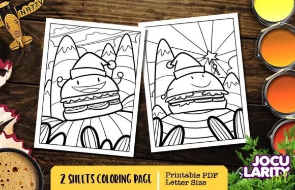 Cute Christmas Hamburger Coloring Pages