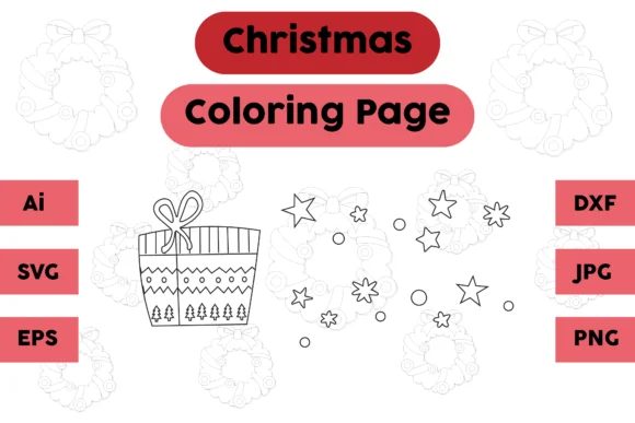 Christmas Coloring Page Gift Star Set 04