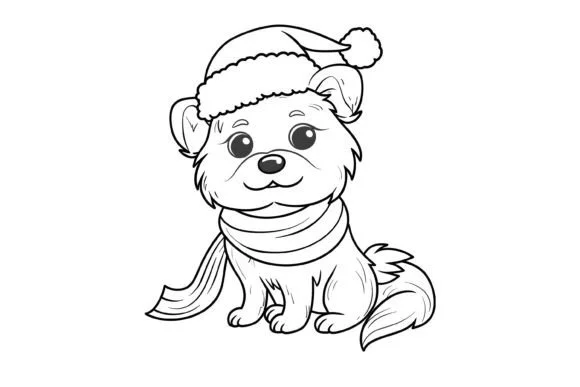 Kawaii Christmas Dog Coloring Page