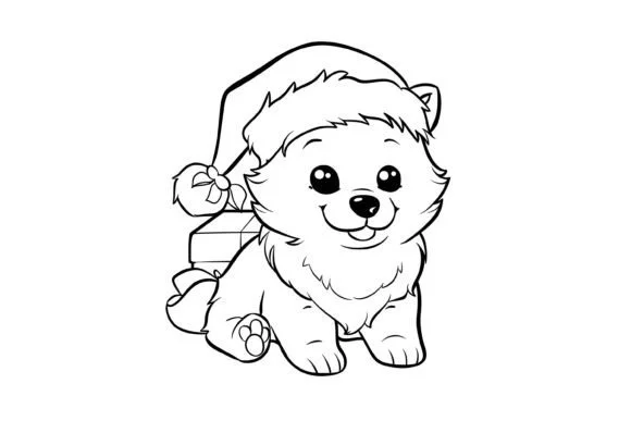 Kawaii Christmas Dog Coloring Page