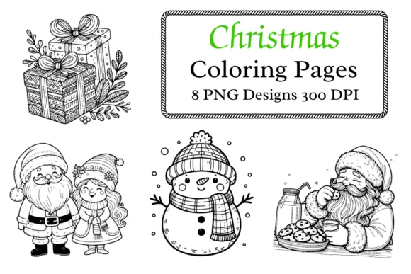 8 PNG Christmas Holiday Coloring Pages
