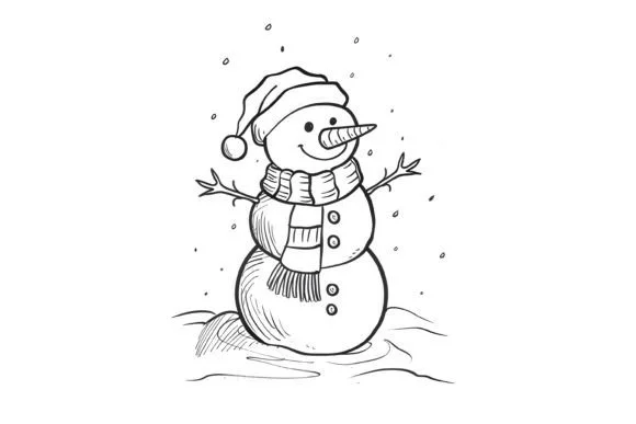Christmas Snowman Kids Coloring Page