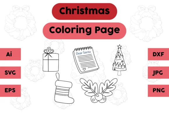 Christmas Coloring Page Gift Tree Set