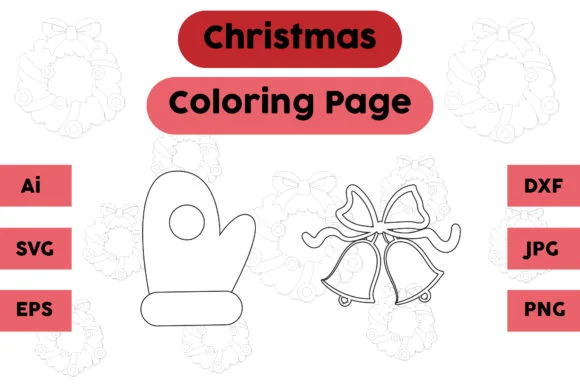 Christmas Coloring Page Glove Bell Set 2