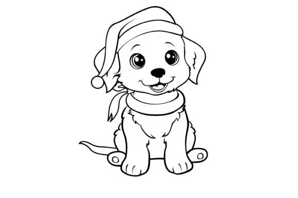 Cute Christmas Dog Coloring Page for Kid