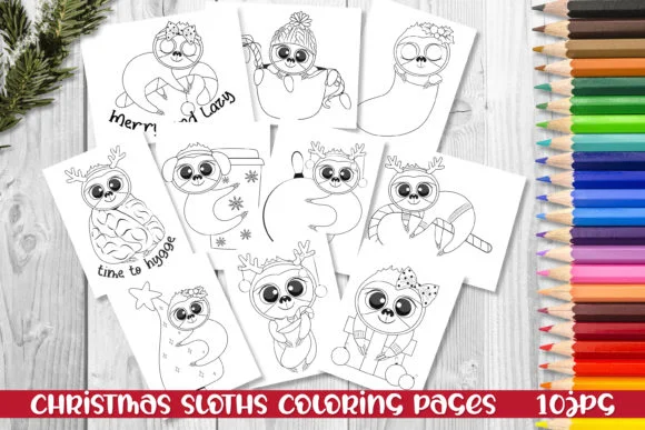 Christmas Sloths Coloring Pages for Kids