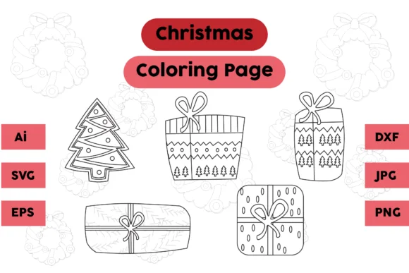 Christmas Coloring Page Tree Gift Set 07