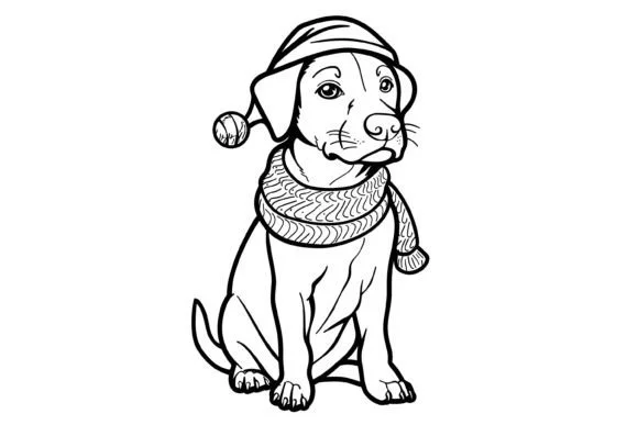 Lindo dibujo para colorear de un perro navideño para niños.
