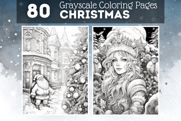 80 Greyscale Christmas Coloring Pages #2