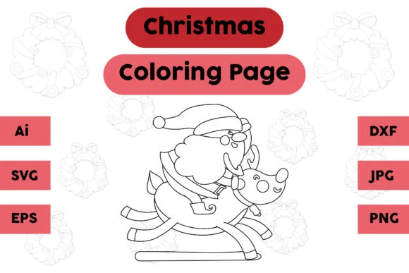 Christmas Coloring Page Santa Claus Deer