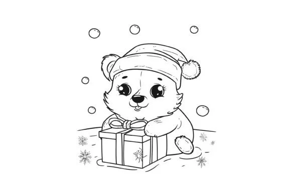Cute Christmas Animal Kids Coloring Page
