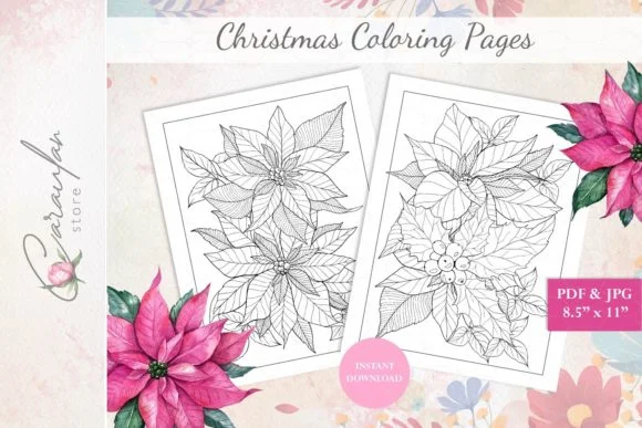 Christmas Coloring Page, Floral Coloring