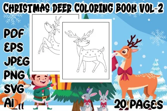 CHRISTMAS DEER KDP COLORING PAGES VOL-2