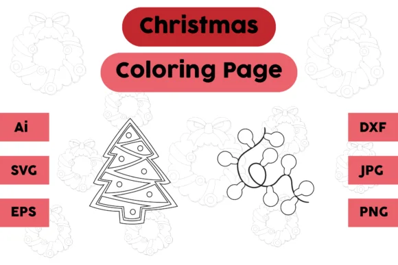 Christmas Coloring Page Tree Lamp Set 01