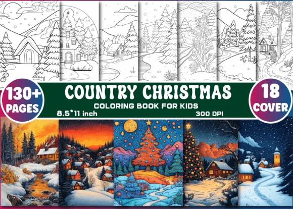 Country Christmas Coloring Book Pages