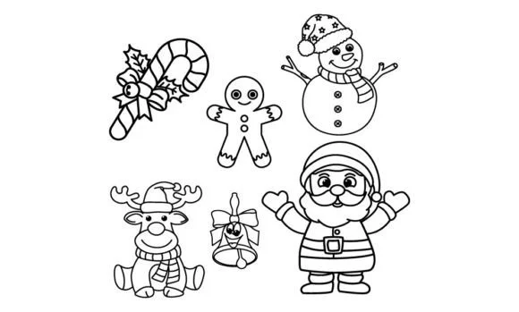 Cute Christmas Cartoon Coloring Page.