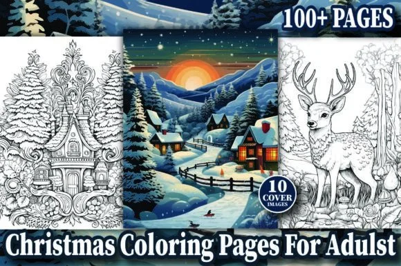 100 Christmas Coloring Book Pages - KDP