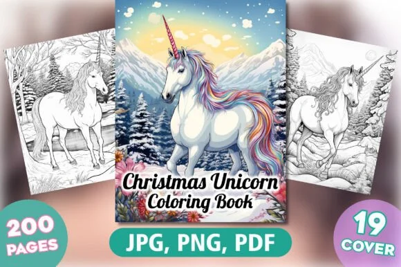 Christmas Unicorn Coloring Pages for KDP