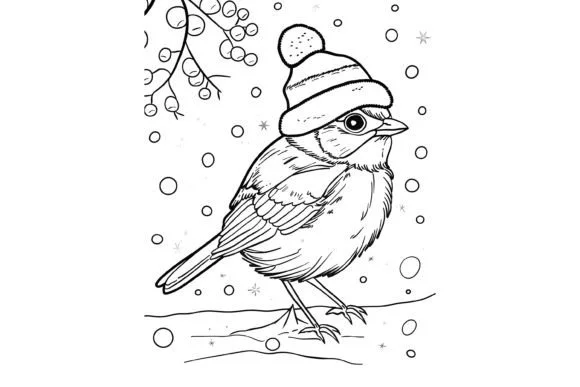 Cute Christmas Bird Coloring Page