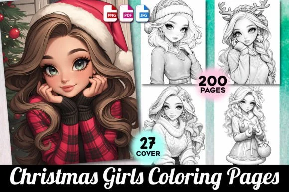 Christmas Girls Coloring Pages for Adult