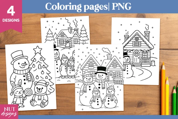 Cute Snowman Christmas Coloring Page PNG