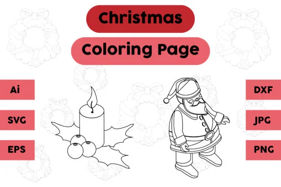 Christmas Coloring Page Candle Santa Set