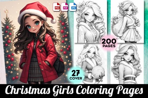 Christmas Girls Coloring Pages for Adult