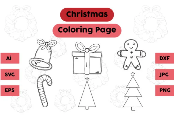 Christmas Coloring Page Tree Bell Set 05