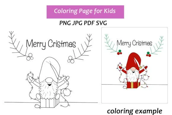 Christmas Gnome, Coloring Page for Kids