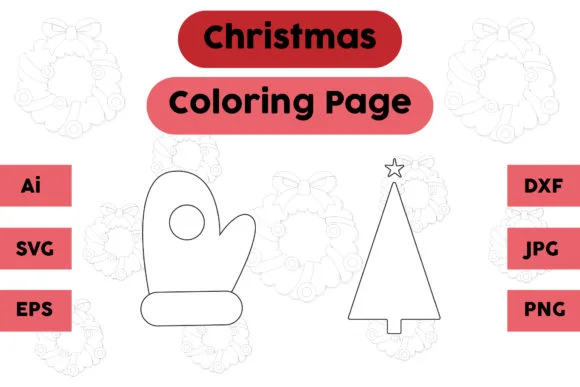 Christmas Coloring Page Glove Tree Set 1