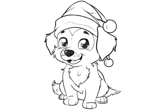 Kawaii Christmas Dog Coloring Page