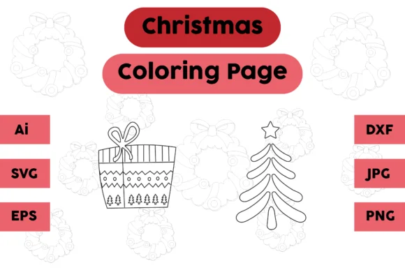 Christmas Coloring Page Gift Tree Set 08