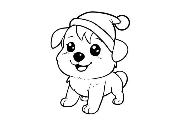 Kawaii Christmas Dog Coloring Page