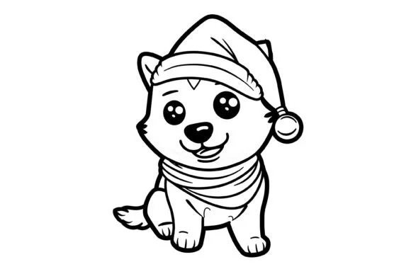 Kawaii Christmas Dog Coloring Page