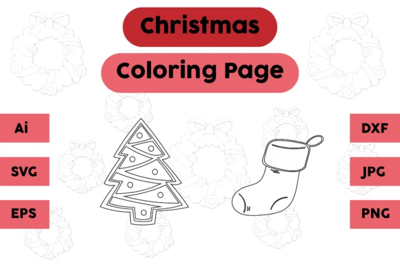 Christmas Coloring Pages Tree Socks Set