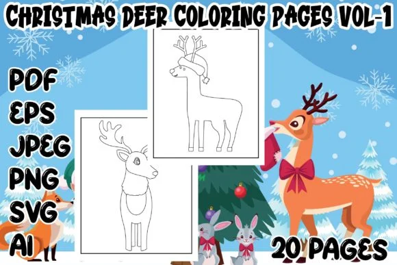 CHRISTMAS DEER KDP COLORING PAGES VOL-1