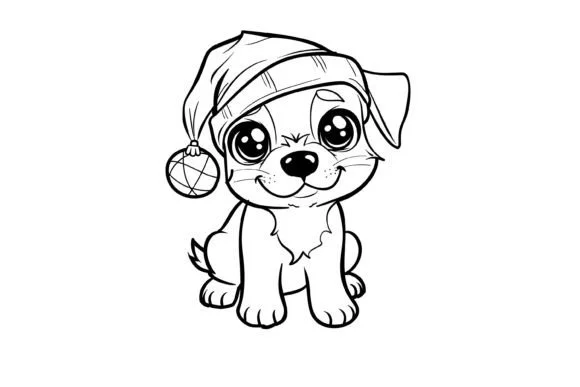 Kawaii Christmas Dog Coloring Page