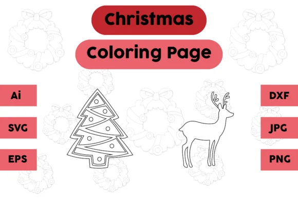 Christmas Coloring Page Tree Deer Set 01