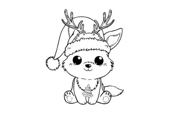 Cute Christmas Animal Kids Coloring Page