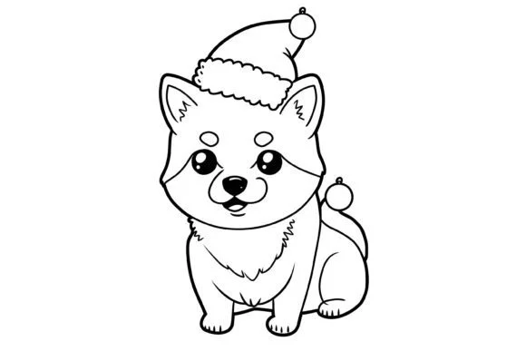 Kawaii Christmas Dog Coloring Page