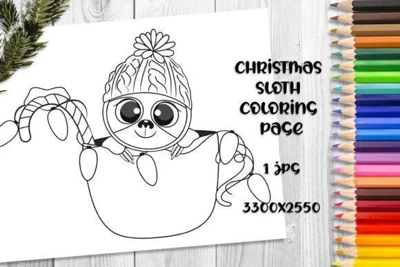 Christmas Sloth Coloring Page for Kids.
