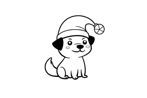 Kawaii Christmas Dog Coloring Page