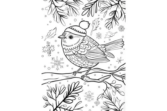 Cute Christmas Bird Coloring Page
