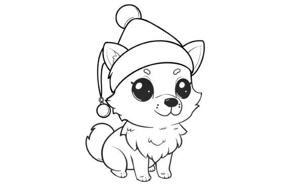 Kawaii Christmas Dog Coloring Page