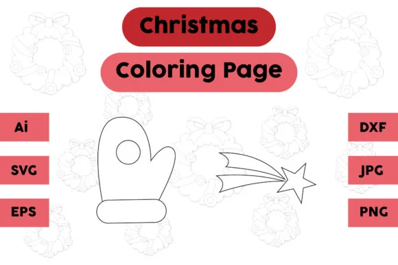 Christmas Coloring Page Glove Star Set 1