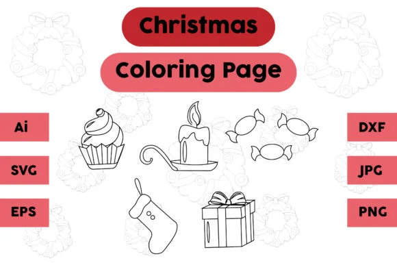 Christmas Coloring Page Candle Candy Set