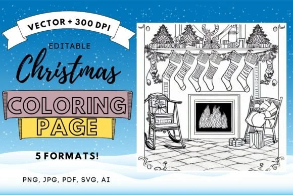 Cozy Christmas Scenery Coloring Page PDF